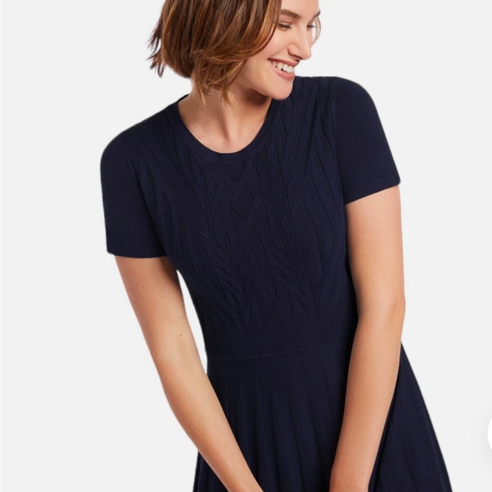 NWT Draper James Navy Nassau Blue Crew Neck A-Line Sweater Dress Small New - Picture 3 of 12